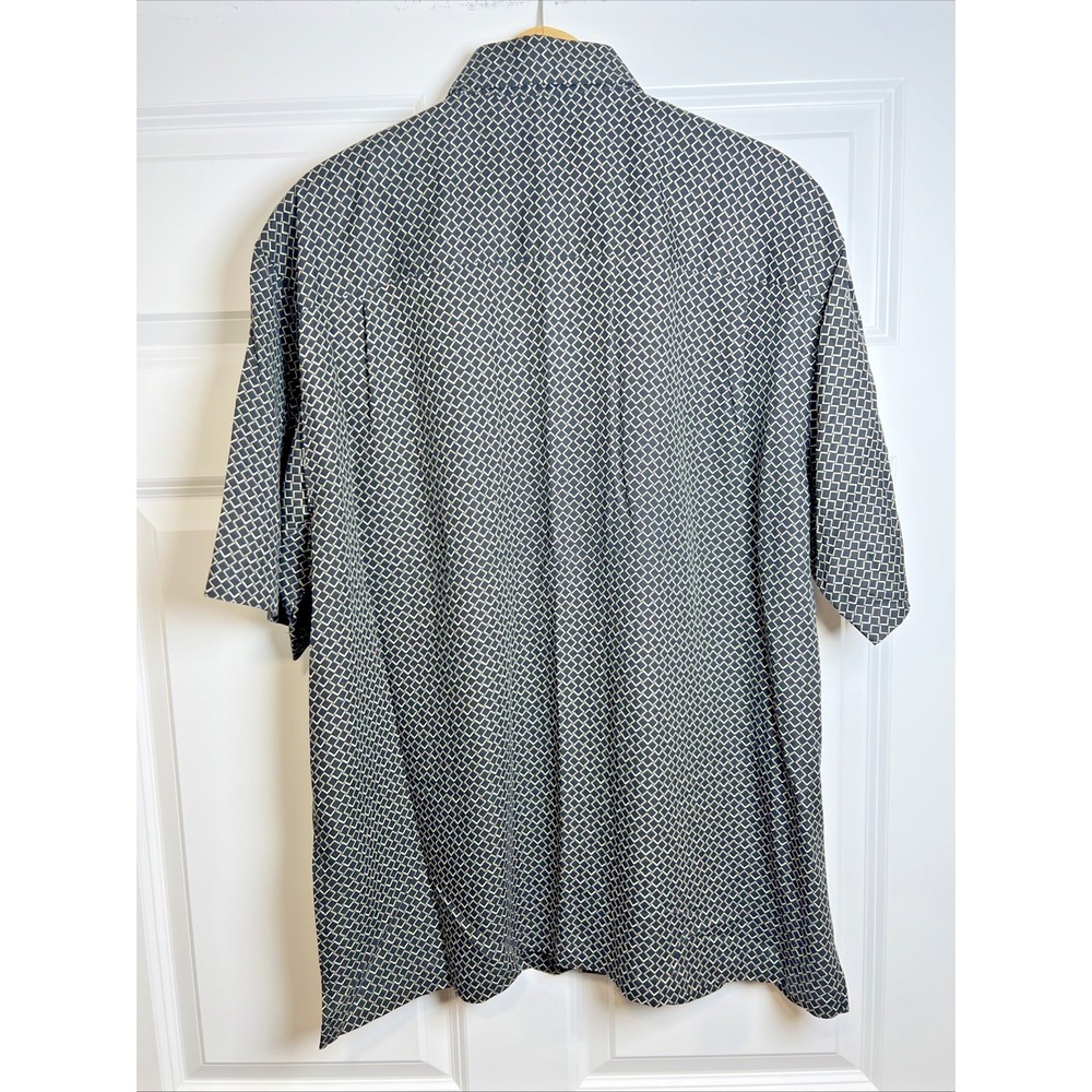 Toscano Silk Rayon Jacquard Shirt Men's Large Geometric Fleur‑de‑Lis NWOT - Picture 2 of 12